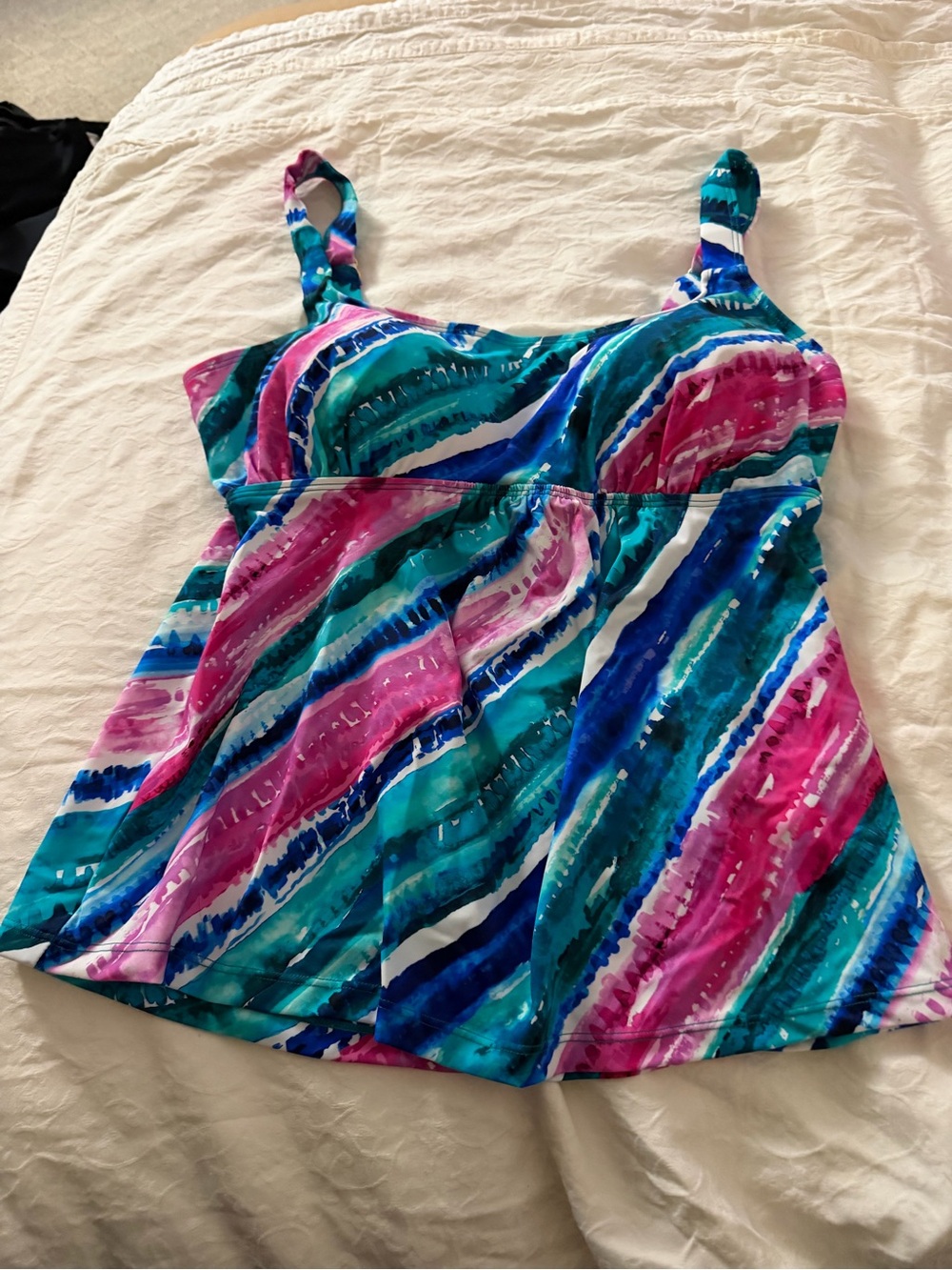SHEIN Teal Blue Pink Wave-Print Tankini Top